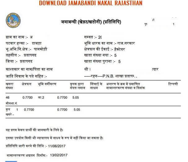rajasthan jamabandi apna khata