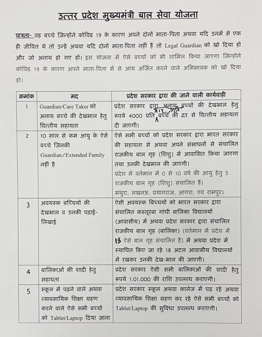 Mukhyamantri Bal Seva Yojana UP