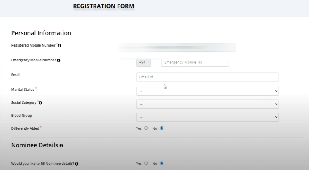 e shram card registration form