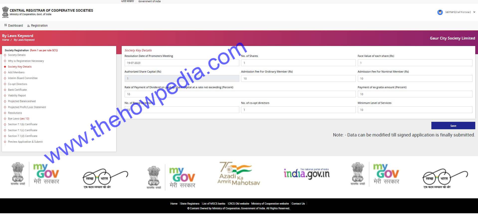 MSCS Registration Submit Society Key Details