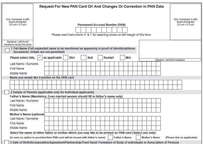 Pan Card Correction Form pdf Download Online Pan Correction
