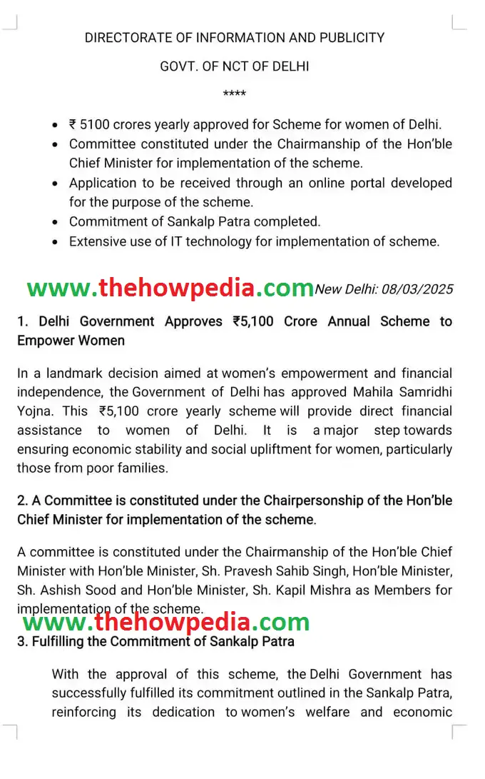 delhi mahila samman yojana 2026 delhi mahila samridhi yojana form notification