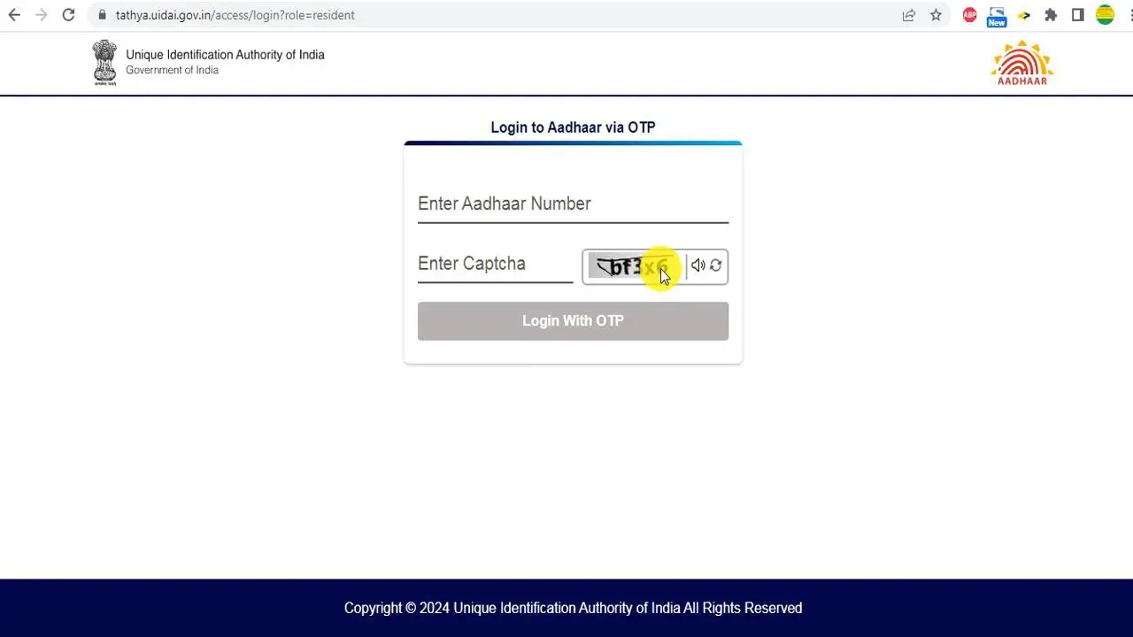 Aadhaar Address Update Login